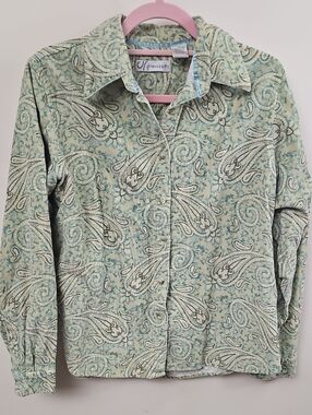 Dressbarn Mint Green Paisley Button-Front Cotton Shirt or Spring Jacket SZ M